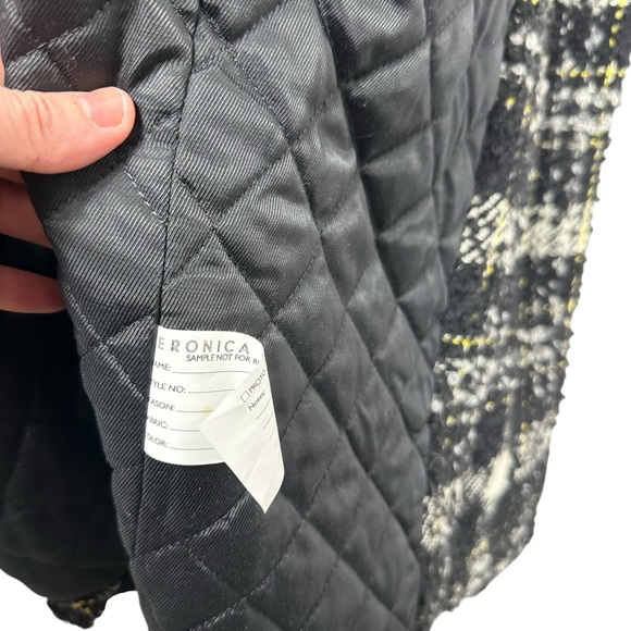 VERONICA BEARD Rare Mohair Coat • Black White Plaid Teddy Jacket Leather Accents - Picture 9 of 15